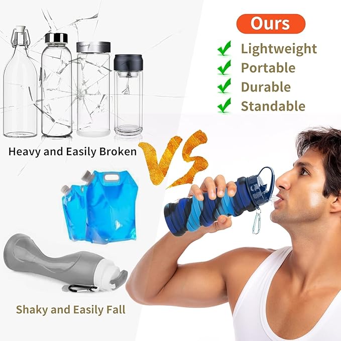 Premium Foldable Water Bottle for Men & Women - Collapsible 500ML Bottle for Gym, Office, Sports, Cycling & Hiking