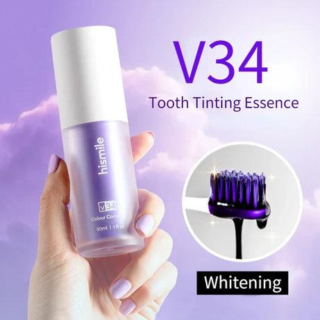 V34 Purple Teeth Whitening Toothpaste – Remove Yellow Stains & Brighten Smile Instantly