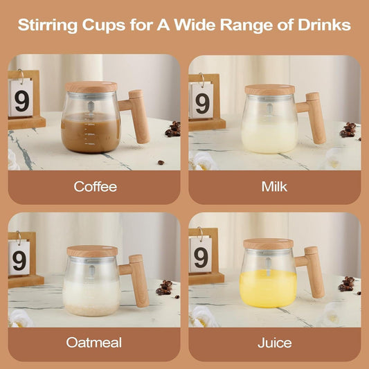 Self Stirring Coffee Mug – Wooden Design Automatic Mixing Cup for Tea & Coffee