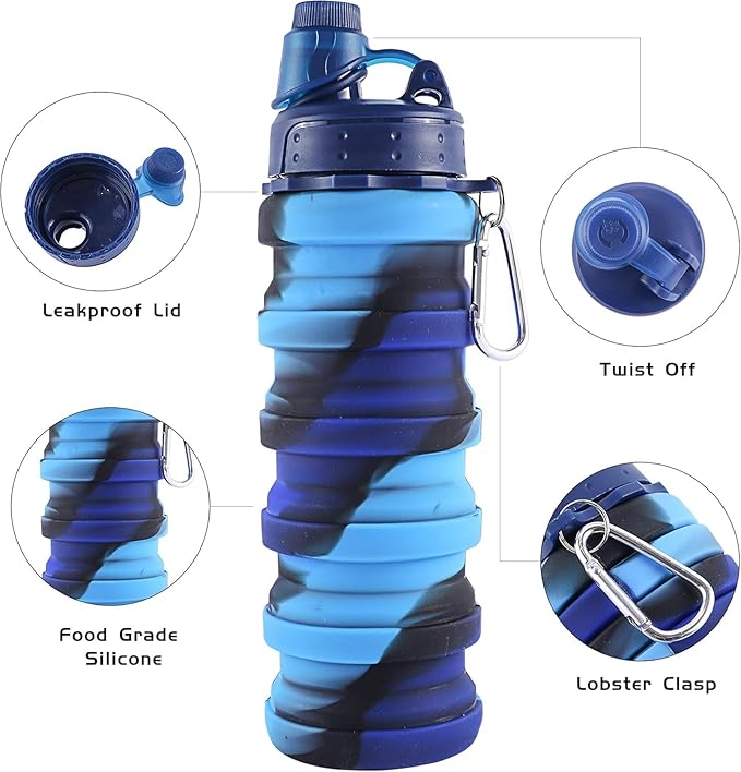 Premium Foldable Water Bottle for Men & Women - Collapsible 500ML Bottle for Gym, Office, Sports, Cycling & Hiking
