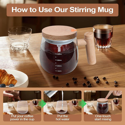 Self Stirring Coffee Mug – Wooden Design Automatic Mixing Cup for Tea & Coffee