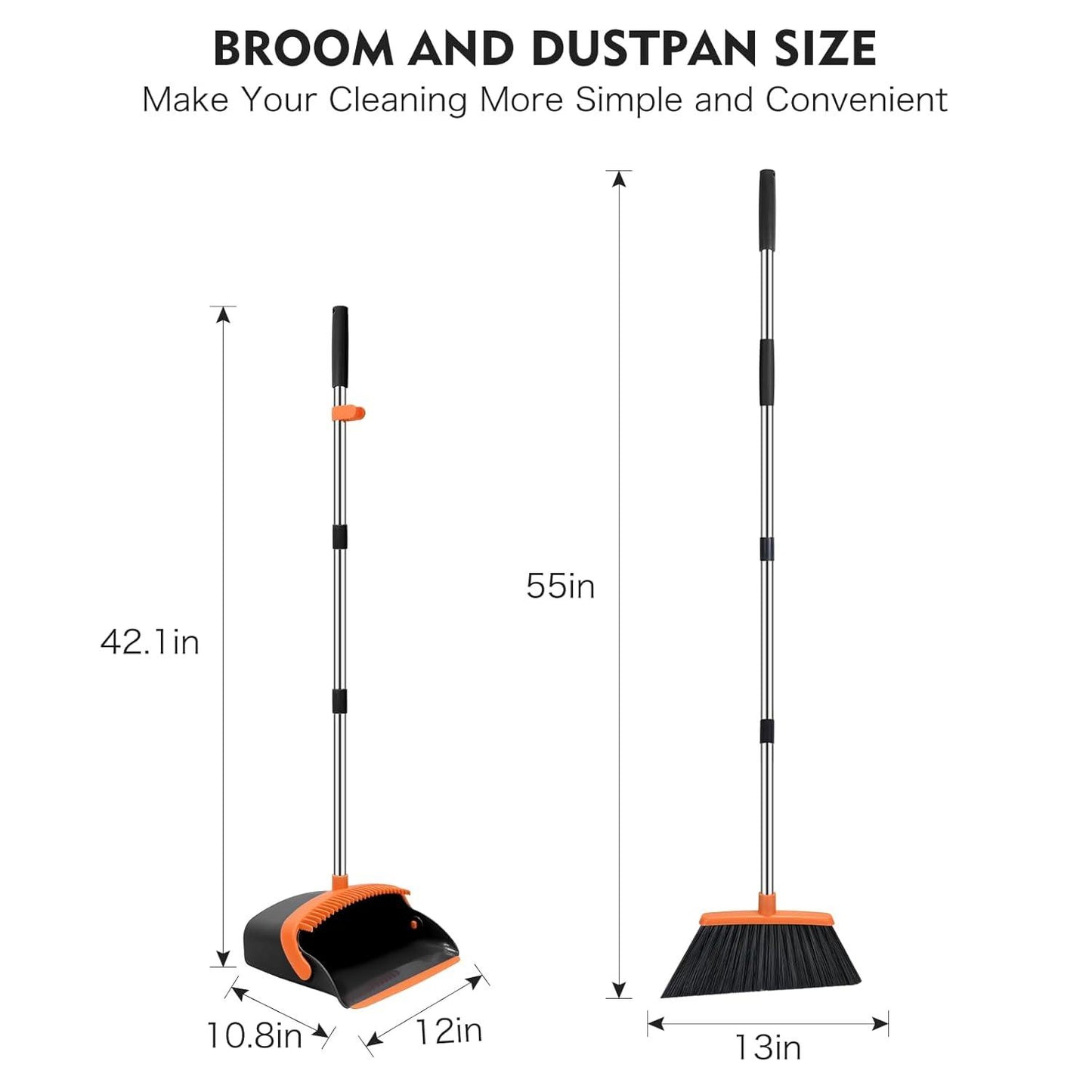 2 in 1 Broom & Dustpan Set with Adjustable Handle – Easy Hair Cleaning Sweeper for Home & Kitchen