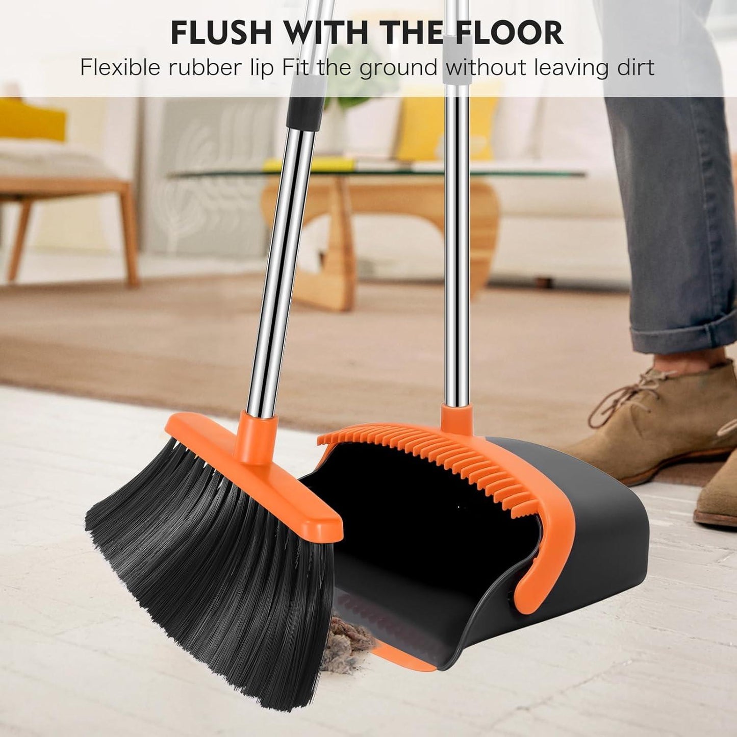 2 in 1 Broom & Dustpan Set with Adjustable Handle – Easy Hair Cleaning Sweeper for Home & Kitchen