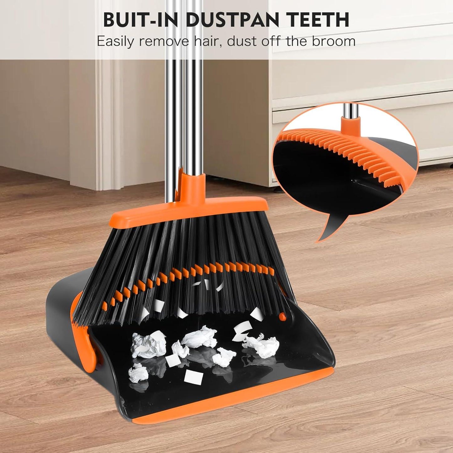 2 in 1 Broom & Dustpan Set with Adjustable Handle – Easy Hair Cleaning Sweeper for Home & Kitchen