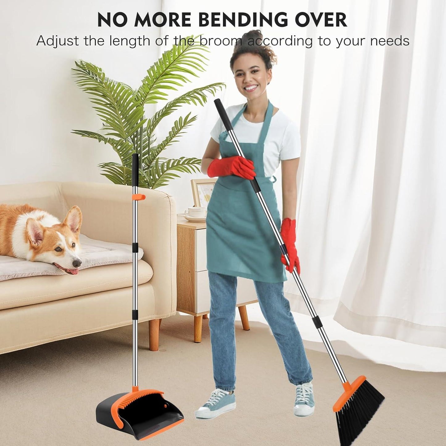 2 in 1 Broom & Dustpan Set with Adjustable Handle – Easy Hair Cleaning Sweeper for Home & Kitchen