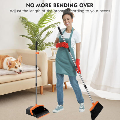 2 in 1 Broom & Dustpan Set with Adjustable Handle – Easy Hair Cleaning Sweeper for Home & Kitchen