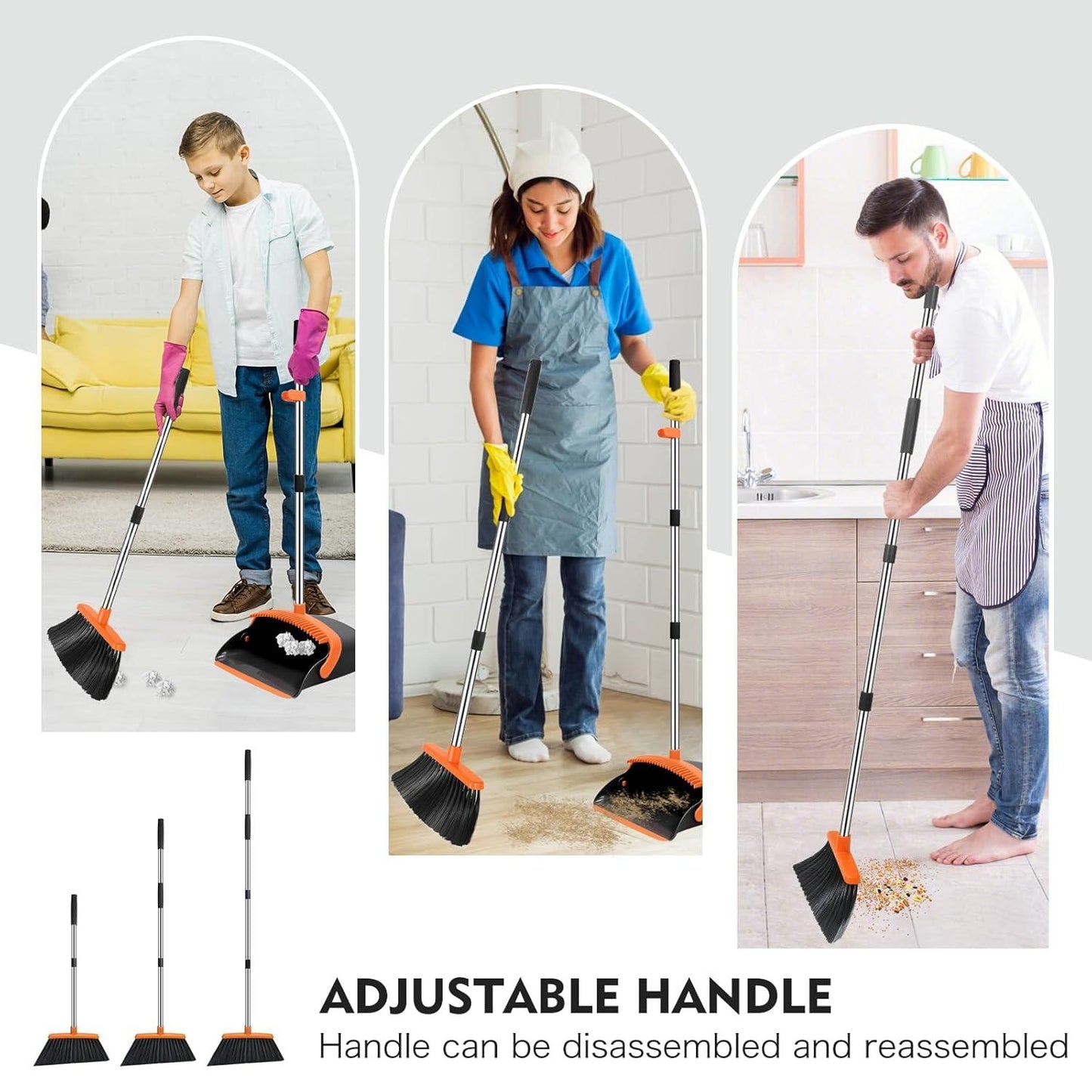 2 in 1 Broom & Dustpan Set with Adjustable Handle – Easy Hair Cleaning Sweeper for Home & Kitchen