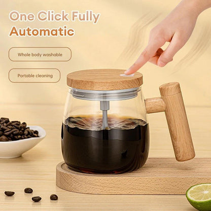 Self Stirring Coffee Mug – Wooden Design Automatic Mixing Cup for Tea & Coffee