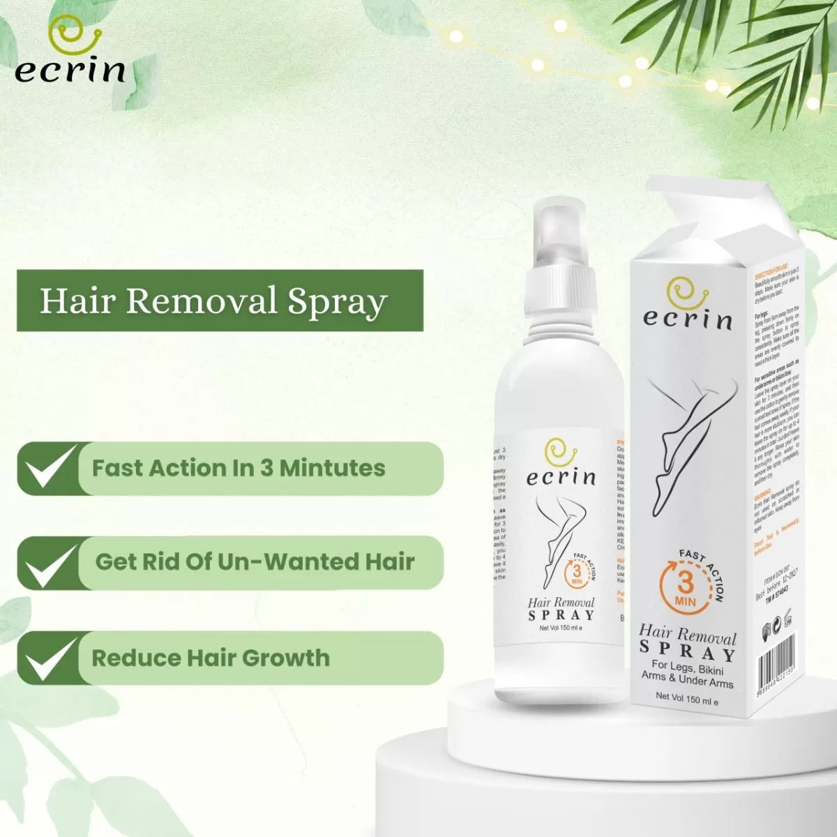 New Original Ecrin Hair Removal Foaming Spray Advance Formula with Refreshing Fragrance 200ml