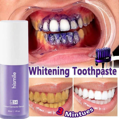 V34 Purple Teeth Whitening Toothpaste – Remove Yellow Stains & Brighten Smile Instantly